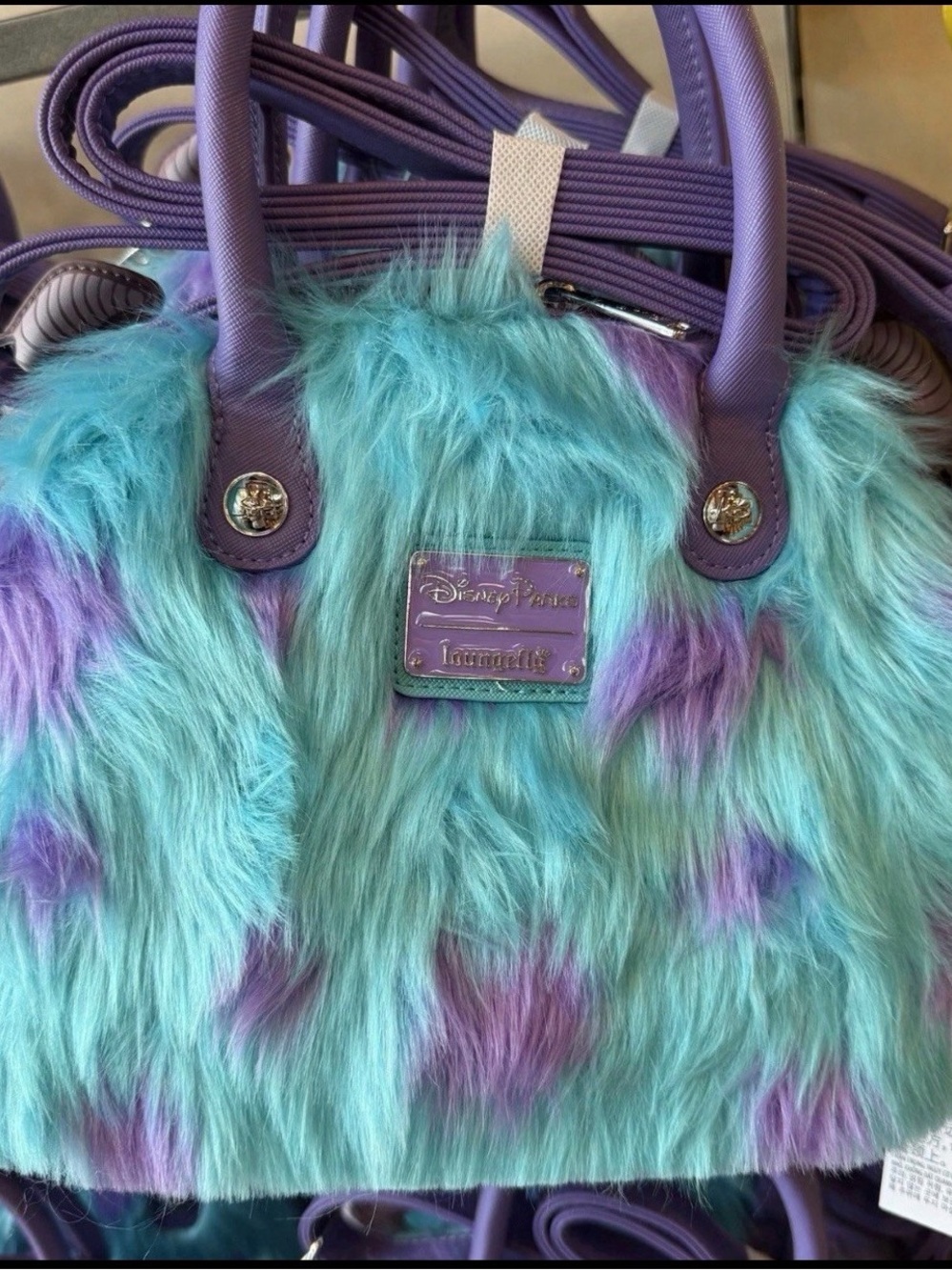 Monsters Inc Loungefly Sully Faux Fur Mini Satchel with Mike coin attachment - Picture 7 of 8
